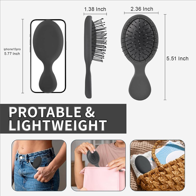 Jurrissa Mini Hair Bursh for Kids Women and Men, Protable Travel Size Hair Brush for Pockets Purse backpack,Mini Detangler Brush for All Hair Types, Small Hair Brush for Detangling(1 Pack-Black) - Image 2